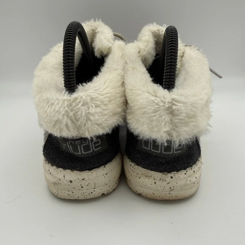Women's Hey Dude Britt Charcoal Gray Faux Fur Lined Fold Over Lace-Up Shoes Sz 6